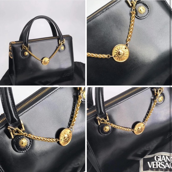 Gianni Versace Vintage Sunburst 2-Way top handle in black patent leather w/Charm - Picture 3 of 15